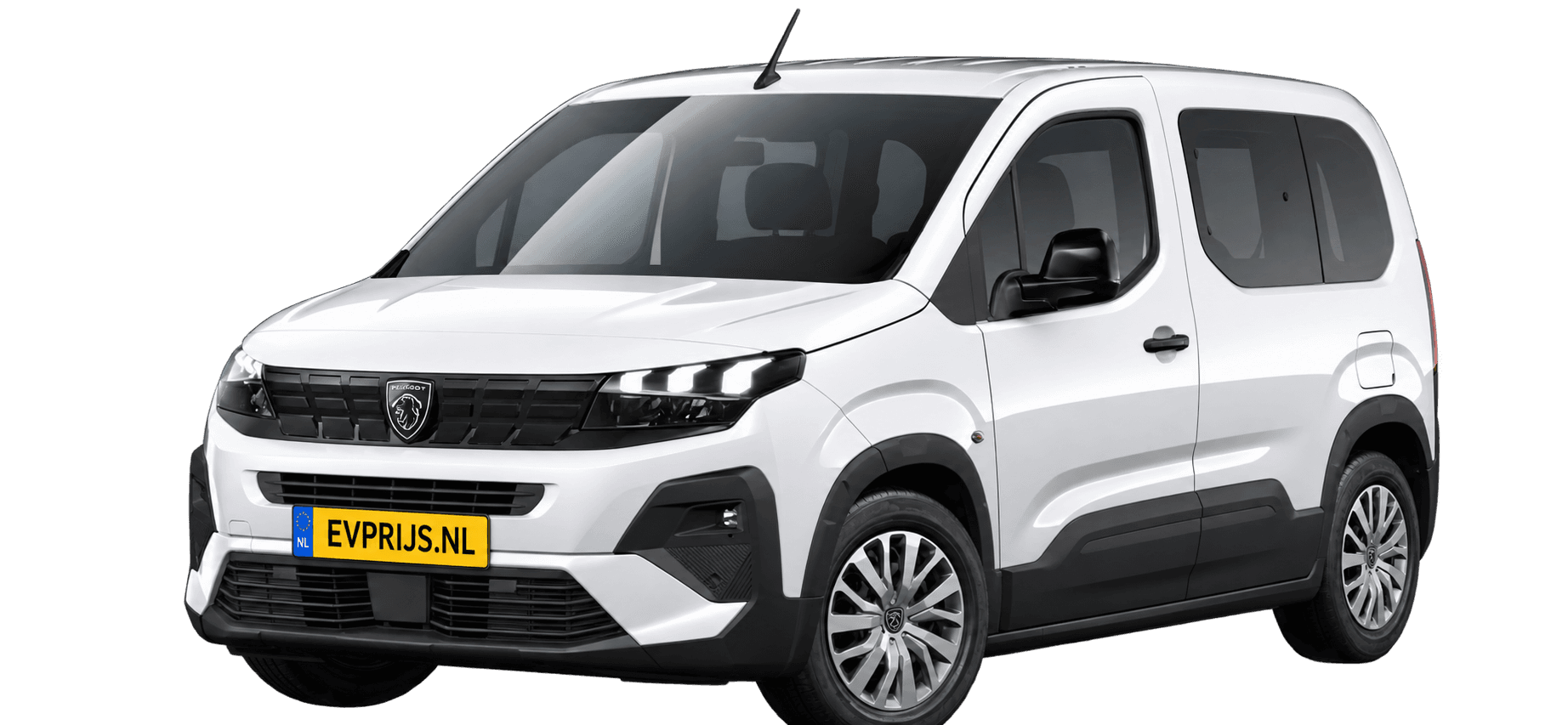AI-bewerking (Imagegen) van officiële Peugeot-configuratorrender: E-Rifter voor-/zijaanzicht in Wit (Kaolin White) (configuratorrender E-Rifter Allure M, aanzicht 001); velgen en details kunnen per uitvoering afwijken, beeld 6