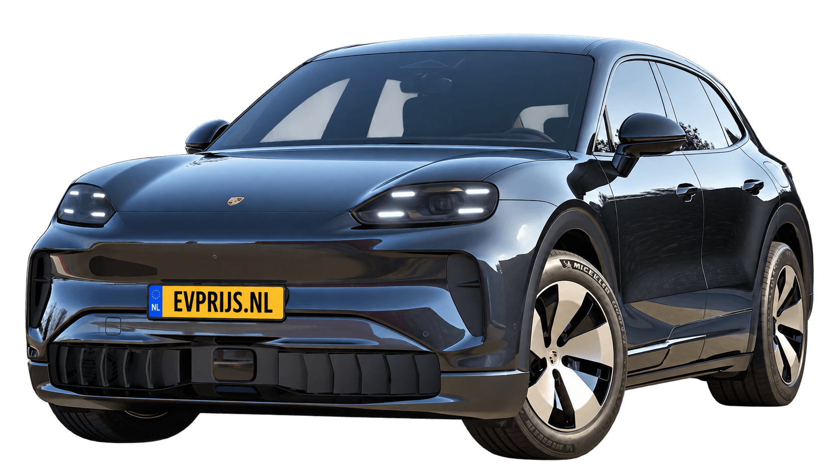 AI-bewerking van origineel Porsche-configuratorbeeld in Chromite Black Metallic; uitvoering en velgen kunnen afwijken. Kleine randresten mogelijk., beeld 4