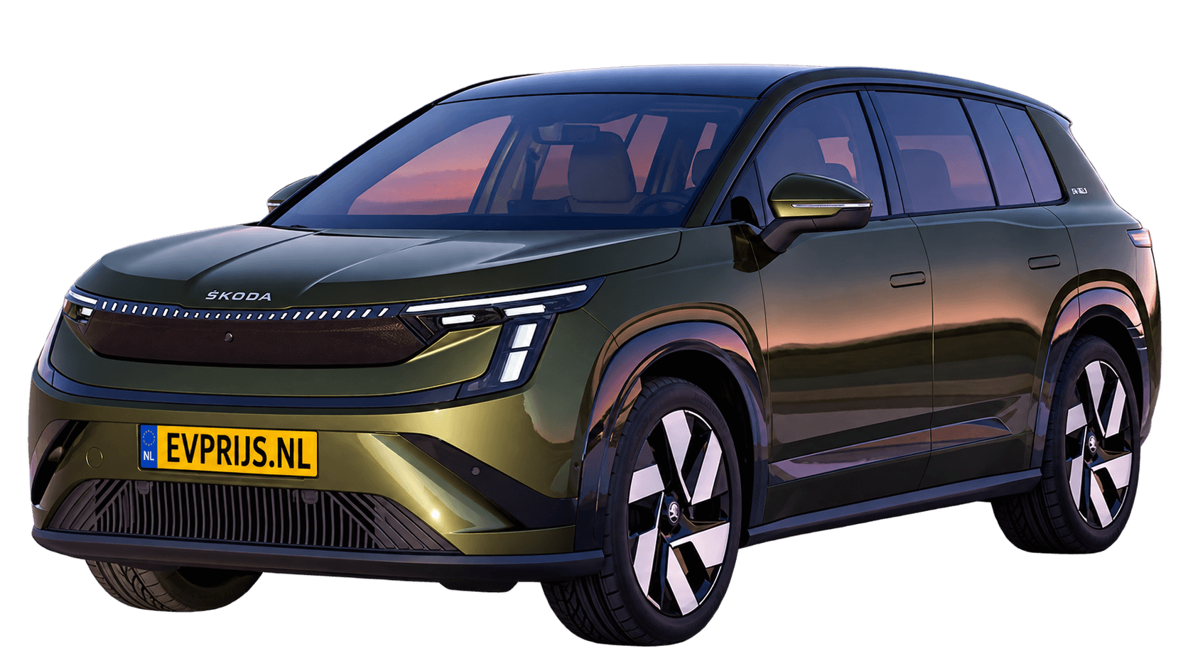 Škoda Peaq · Olibo Green volgens Nederlandse visualizer; AI-bewerking, uitvoering en velgen kunnen afwijken, beeld 3