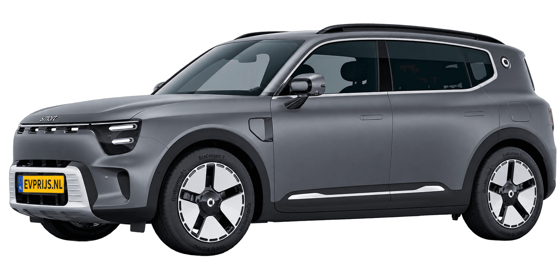 AI-bewerking (Imagegen) van officiële smart-configuratorrender: smart #5 voor-/zijaanzicht in Atom Grey Matte met zwart dak (configuratorrender smart #5 Premium (HY1UOGUJ51EU0004A7), aanzicht FR-02 (voor-/zijaanzicht, neus links)); velgen en details kunnen per uitvoering afwijken, beeld 9