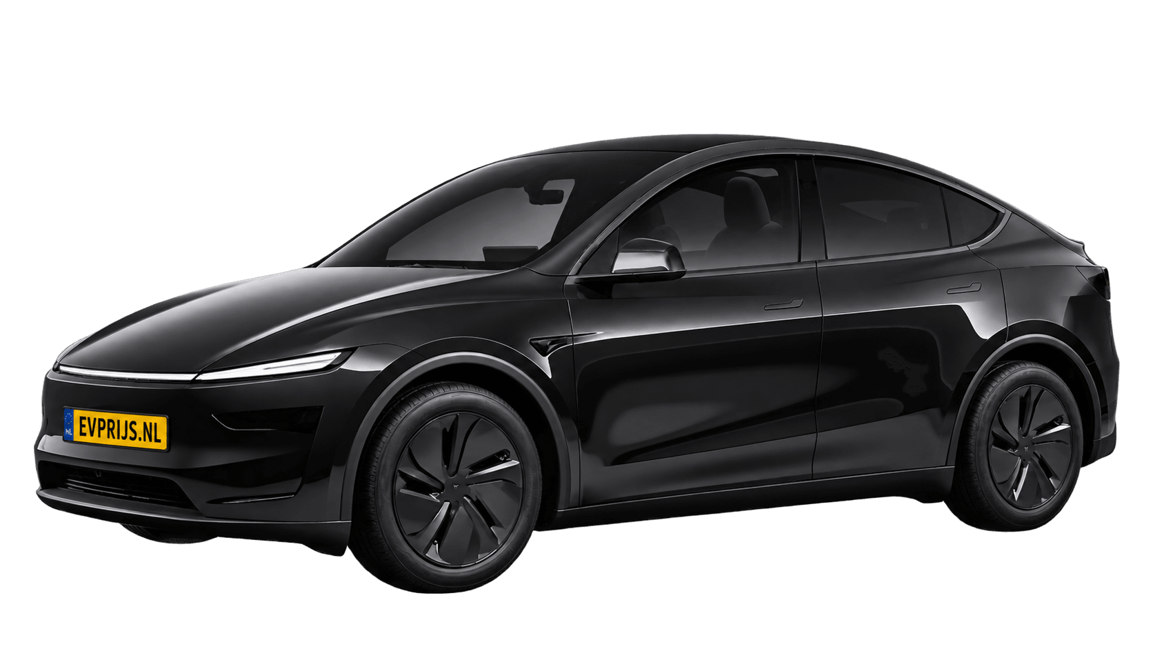 AI-bewerking van origineel Tesla-vooraanzicht van Model Y Premium Long Range achterwielaandrijving in Diamond Black met standaardvelgen; transparante achtergrond, beeld 4