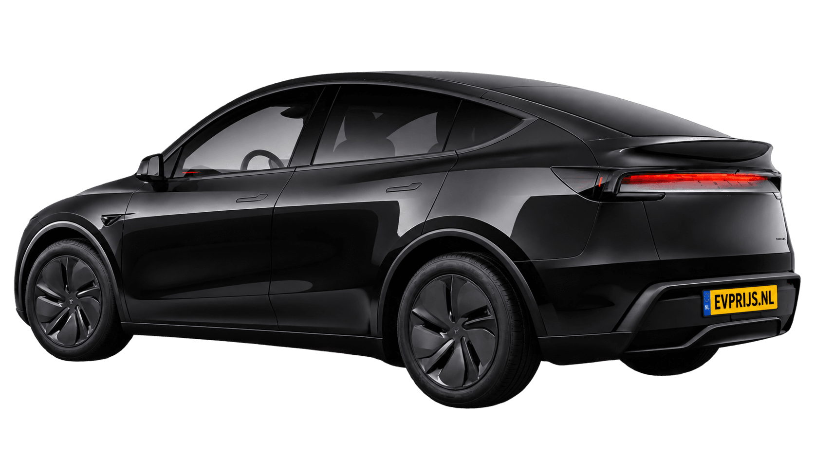 AI-bewerking van origineel Tesla-achteraanzicht van Model Y Premium Long Range achterwielaandrijving in Diamond Black met standaardvelgen; transparante achtergrond, beeld 5
