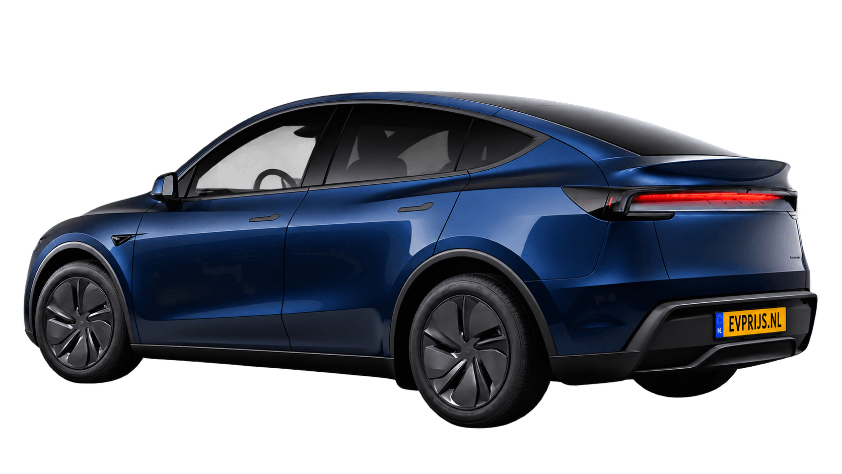 AI-bewerking van origineel Tesla-achteraanzicht van Model Y Premium Long Range achterwielaandrijving in Marine Blue met standaardvelgen; transparante achtergrond, beeld 9