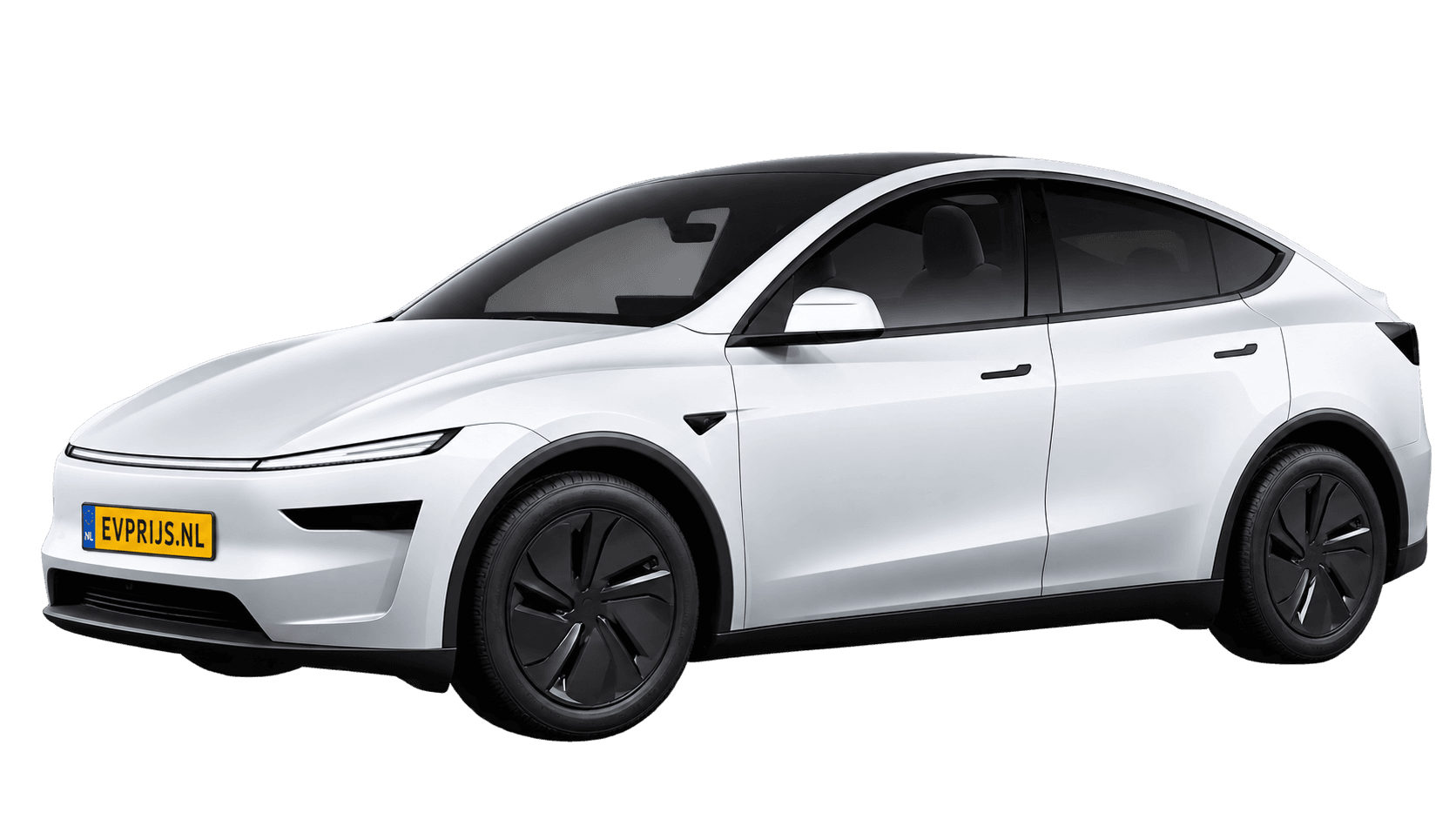 AI-bewerking van origineel Tesla-vooraanzicht van Model Y Premium Long Range achterwielaandrijving in Pearl White met standaardvelgen; transparante achtergrond, beeld 2