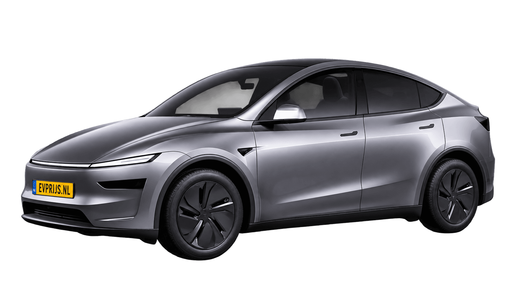 AI-bewerking van origineel Tesla-vooraanzicht van Model Y Premium Long Range achterwielaandrijving in Quicksilver met standaardvelgen; transparante achtergrond, beeld 10