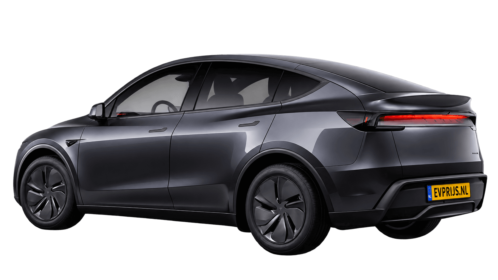 AI-bewerking van origineel Tesla-achteraanzicht van Model Y Premium Long Range achterwielaandrijving in Stealth Grey met standaardvelgen; transparante achtergrond, beeld 7