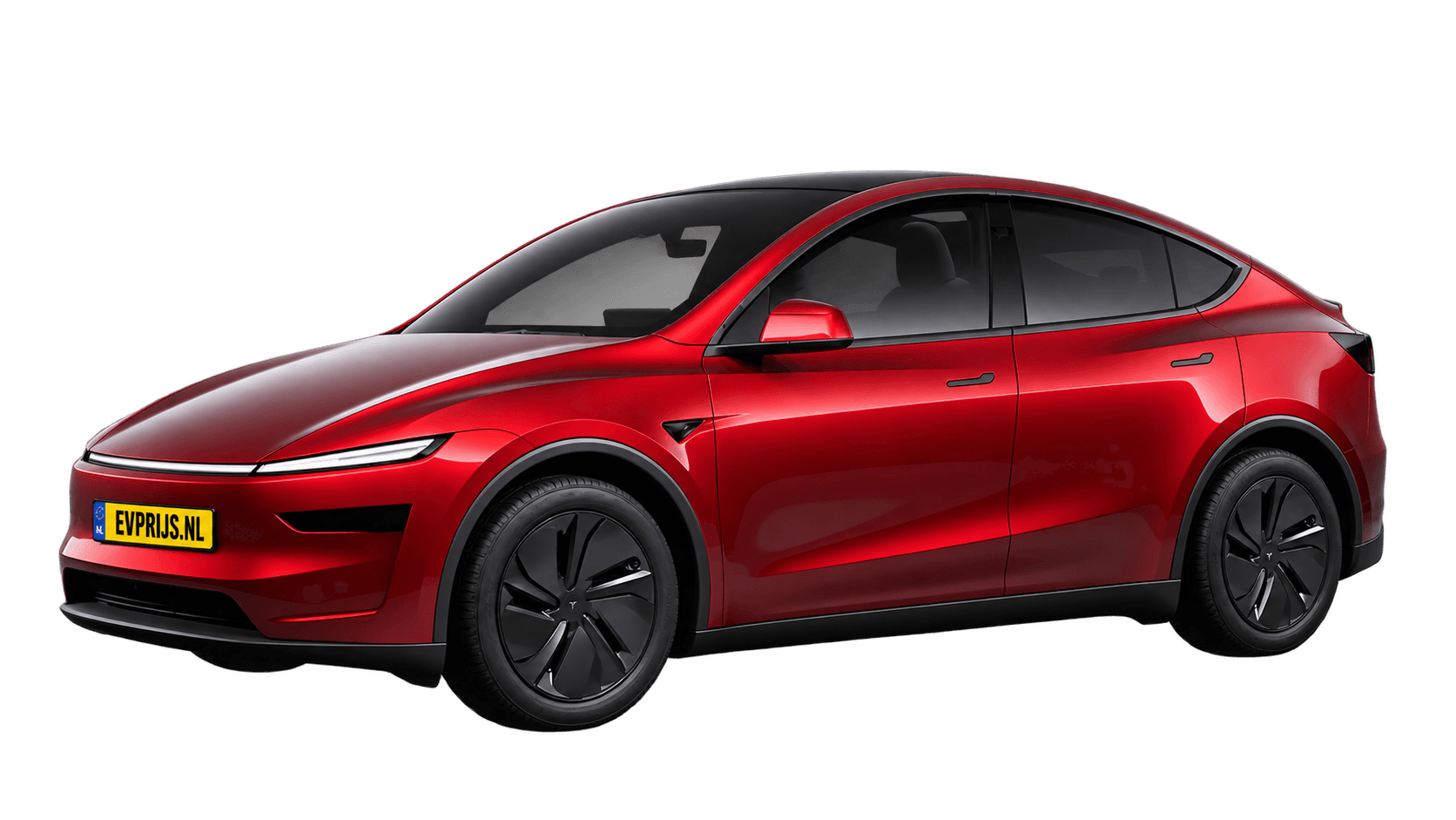 AI-bewerking van origineel Tesla-vooraanzicht van Model Y Premium Long Range achterwielaandrijving in Ultra Red met standaardvelgen; transparante achtergrond, beeld 12
