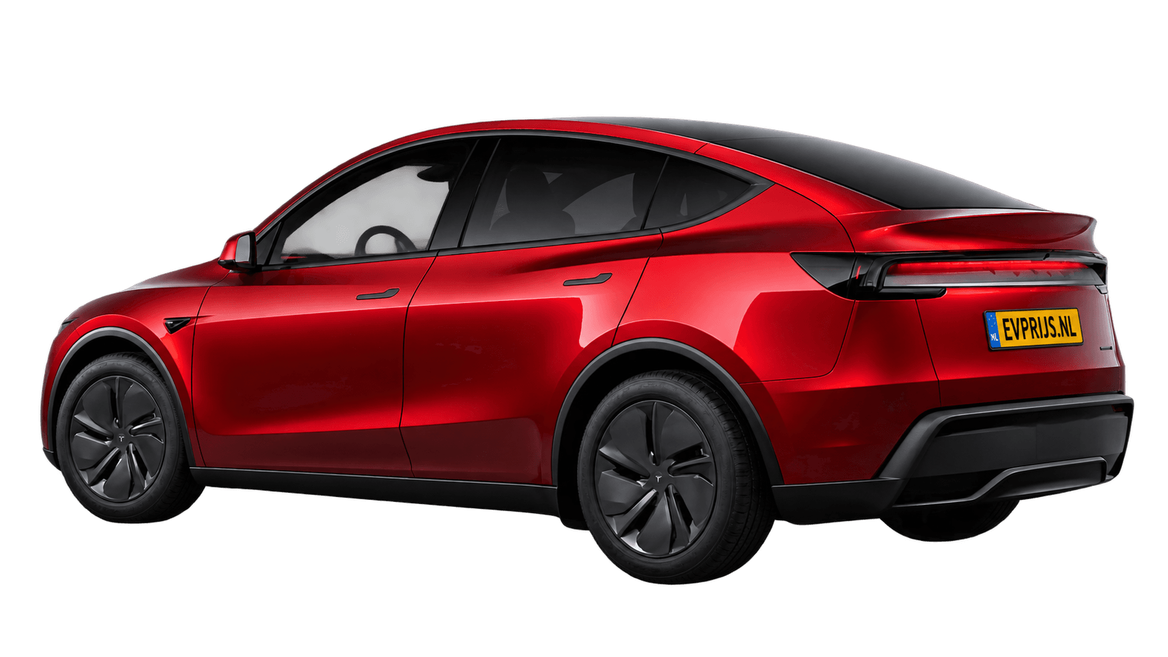 AI-bewerking van origineel Tesla-achteraanzicht van Model Y Premium Long Range achterwielaandrijving in Ultra Red met standaardvelgen; transparante achtergrond, beeld 13