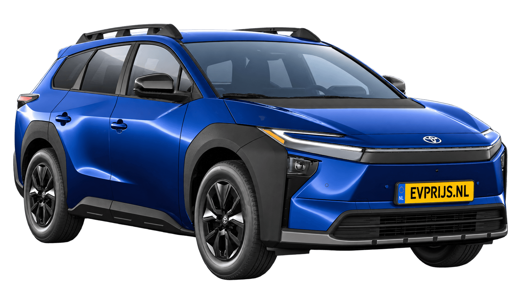 AI-bewerking (Imagegen) van officiële Toyota-configuratorrender: Toyota bZ4X Touring voor-/zijaanzicht in Sapphire Blue (configuratorrender Dynamic 74,7 kWh (227pk) FWD, aanzicht 3); velgen en details kunnen per uitvoering afwijken, beeld 6