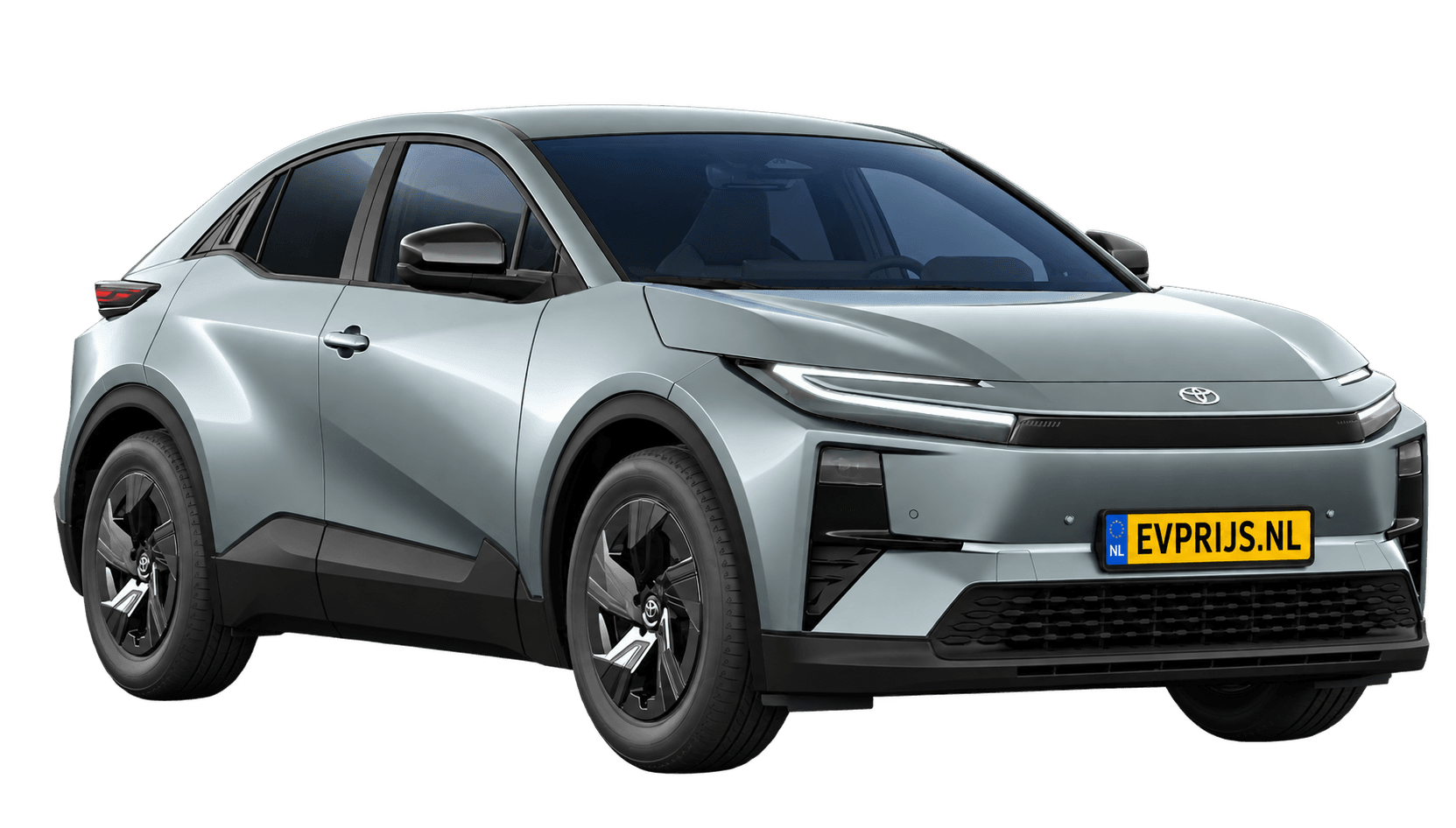 AI-bewerking (Imagegen) van officiële Toyota-configuratorrender: Toyota C-HR+ voor-/zijaanzicht in Mineral (configuratorrender First Edition 77 kWh (224 pk) FWD, aanzicht 3); velgen en details kunnen per uitvoering afwijken, beeld 4
