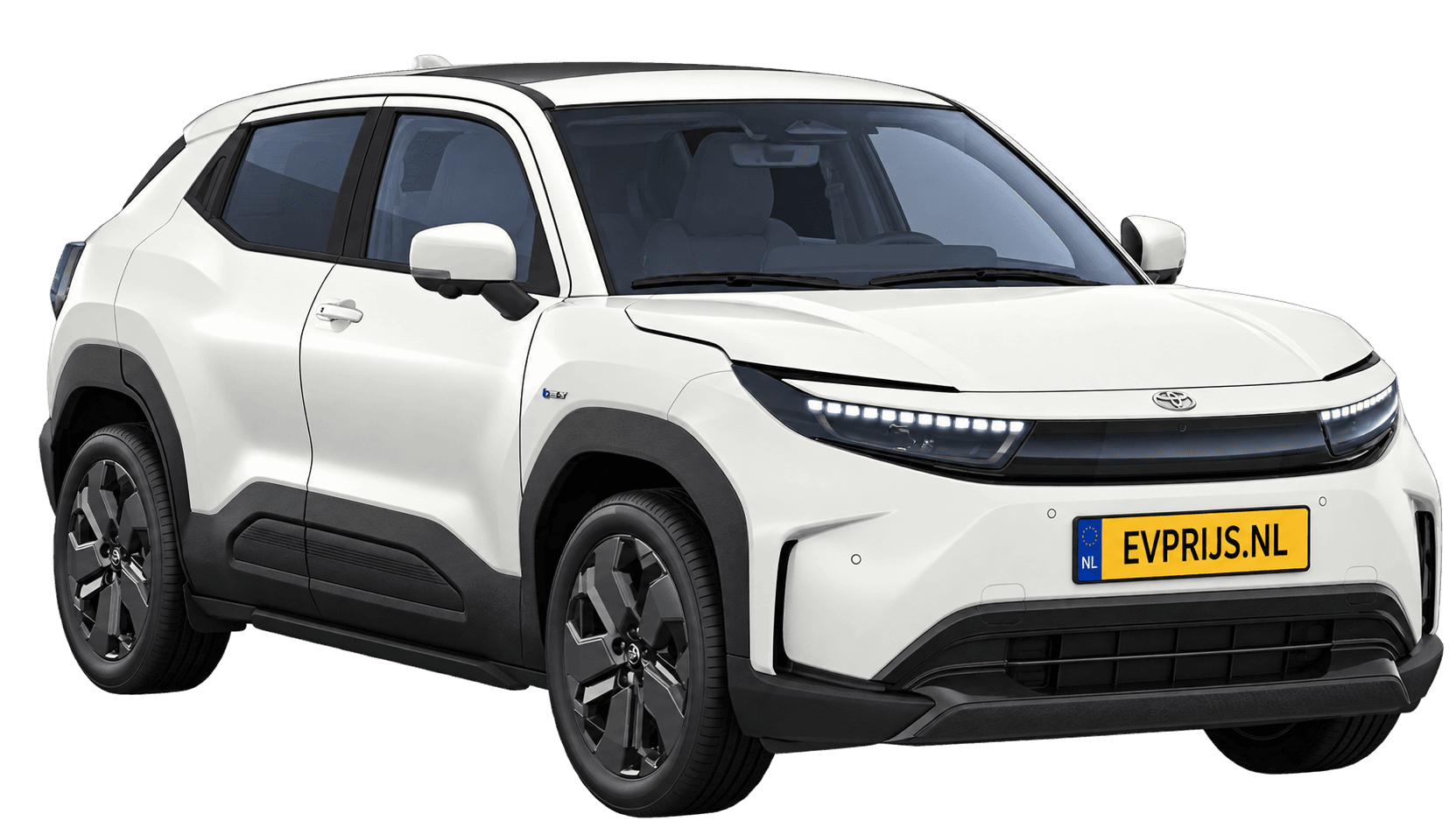 AI-bewerking (Imagegen) van officiële Toyota-configuratorrender: Toyota Urban Cruiser voor-/zijaanzicht in Arctic White (configuratorrender Executive 61 kWh (174pk) FWD, aanzicht 3); velgen en details kunnen per uitvoering afwijken, beeld 7