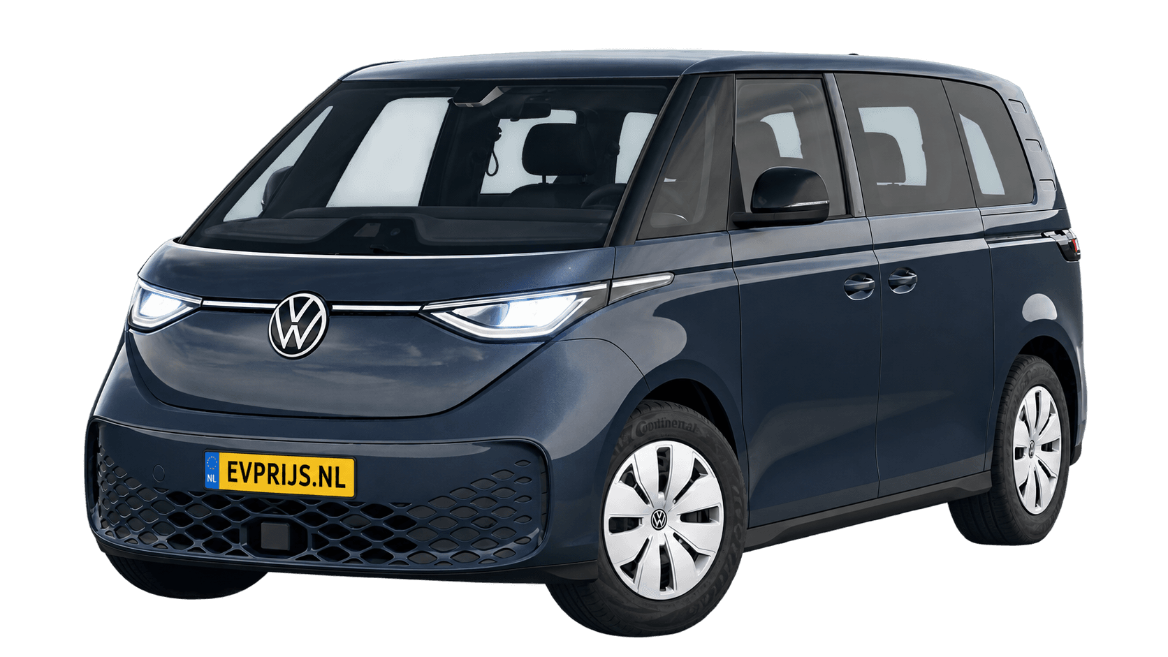 ID. Buzz Pure Limited Edition 58 kWh · Starlight Blue Metallic · voor/zijaanzicht (AI-bewerking; kleine randresten), beeld 3
