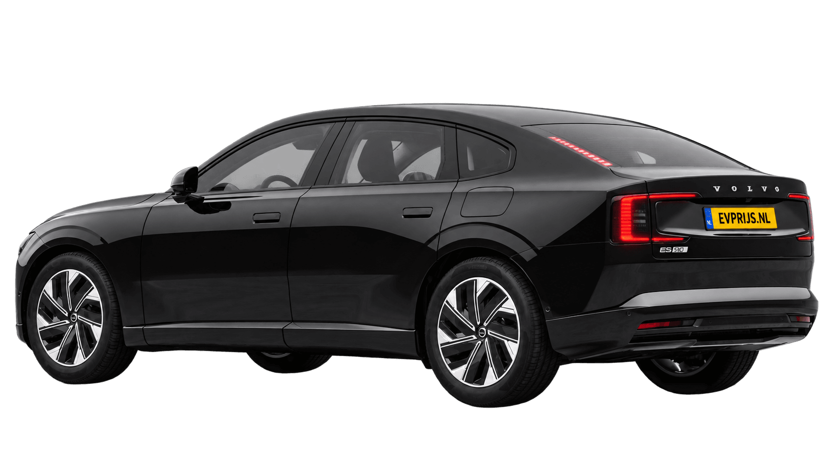 AI-bewerking (Imagegen) van officiële Volvo-configuratorrender: ES90 achter-/zijaanzicht in Onyx Black (Nederlandse configurator, standaardconfiguratie Core Single Motor Extended Range); uitvoering en velgen kunnen afwijken, beeld 14