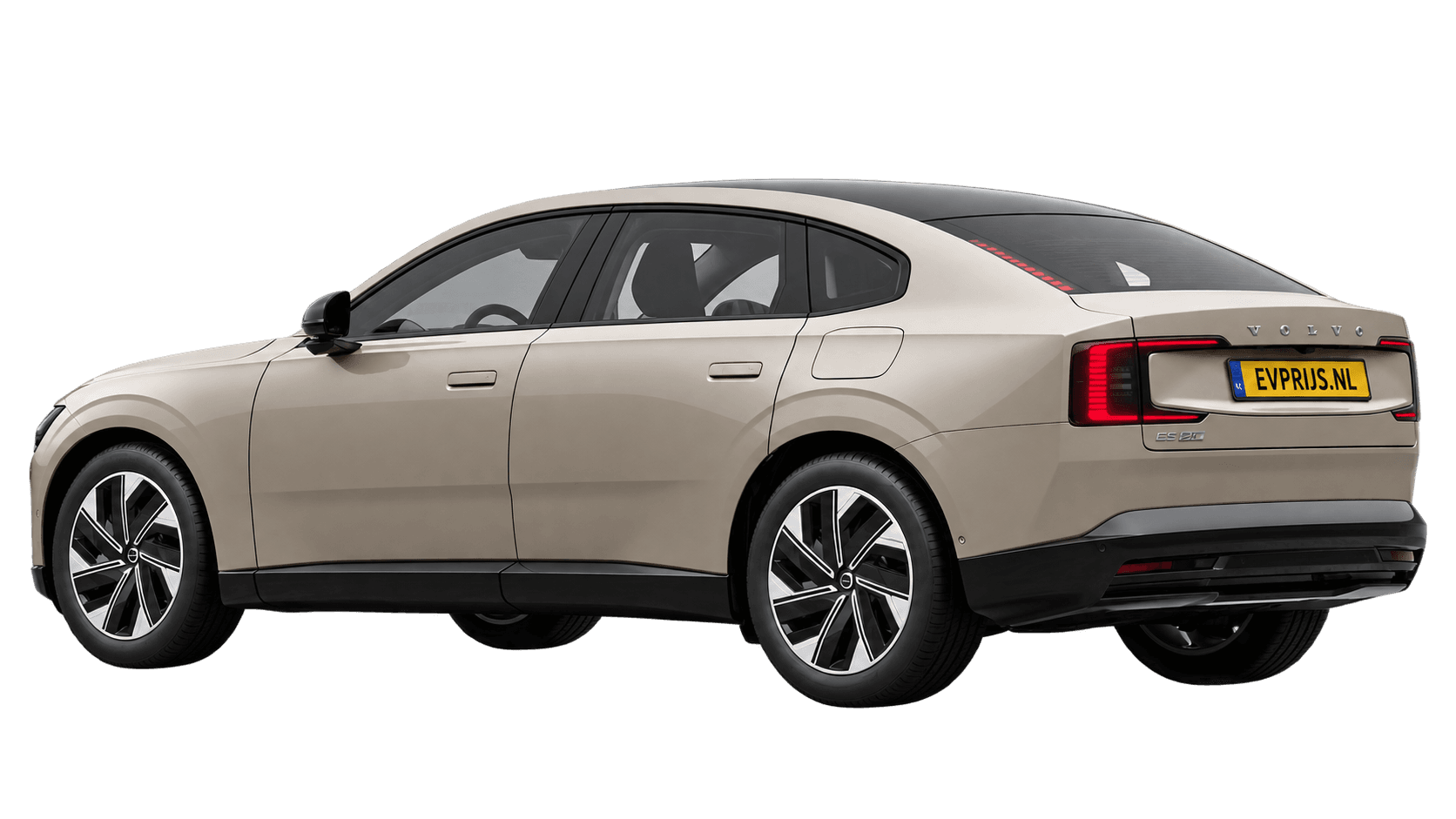 AI-bewerking (Imagegen) van officiële Volvo-configuratorrender: ES90 achter-/zijaanzicht in Sand Dune (Nederlandse configurator, standaardconfiguratie Core Single Motor Extended Range); uitvoering en velgen kunnen afwijken, beeld 16