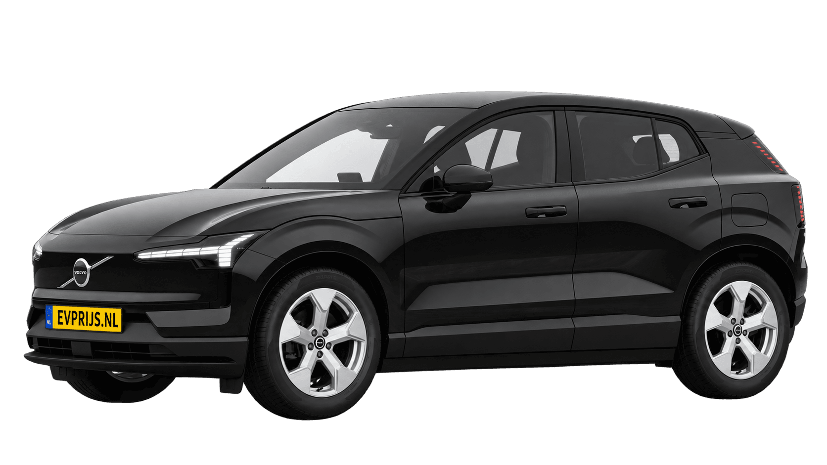 AI-bewerking (Imagegen) van officiële Volvo-configuratorrender: EX30 voor-/zijaanzicht in Onyx Black (Nederlandse configurator, standaardconfiguratie Essential P3); uitvoering en velgen kunnen afwijken, beeld 7