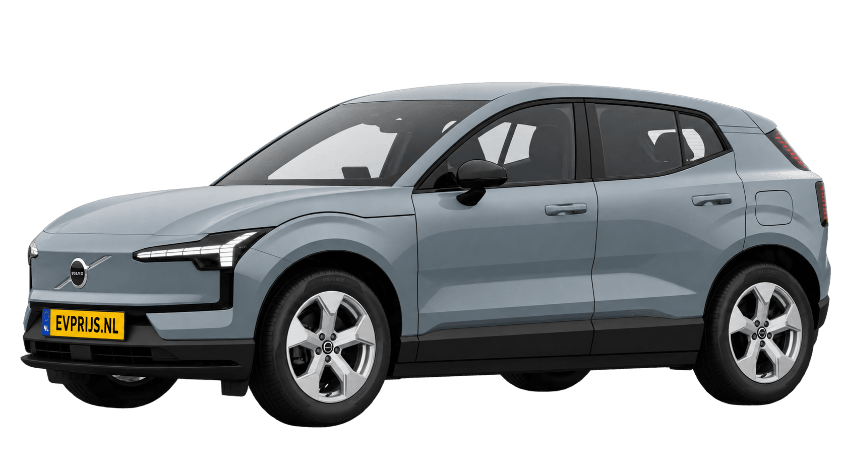 AI-bewerking (Imagegen) van officiële Volvo-configuratorrender: EX30 voor-/zijaanzicht in Vapour Grey (Nederlandse configurator, standaardconfiguratie Essential P3); uitvoering en velgen kunnen afwijken, beeld 11