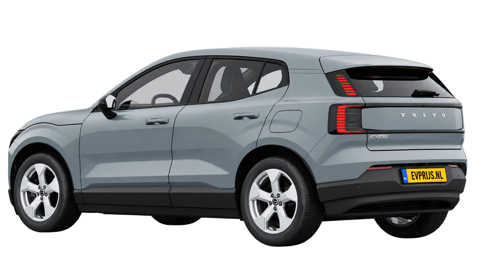 AI-bewerking (Imagegen) van officiële Volvo-configuratorrender: EX30 achter-/zijaanzicht in Vapour Grey (Nederlandse configurator, standaardconfiguratie Essential P3); uitvoering en velgen kunnen afwijken, beeld 12