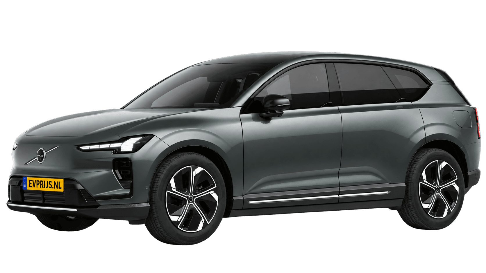 AI-bewerking (Imagegen) van officiële Volvo-configuratorrender: EX60 voor-/zijaanzicht in Forest Lake (Nederlandse configurator, standaardconfiguratie Plus P6); uitvoering en velgen kunnen afwijken, beeld 9