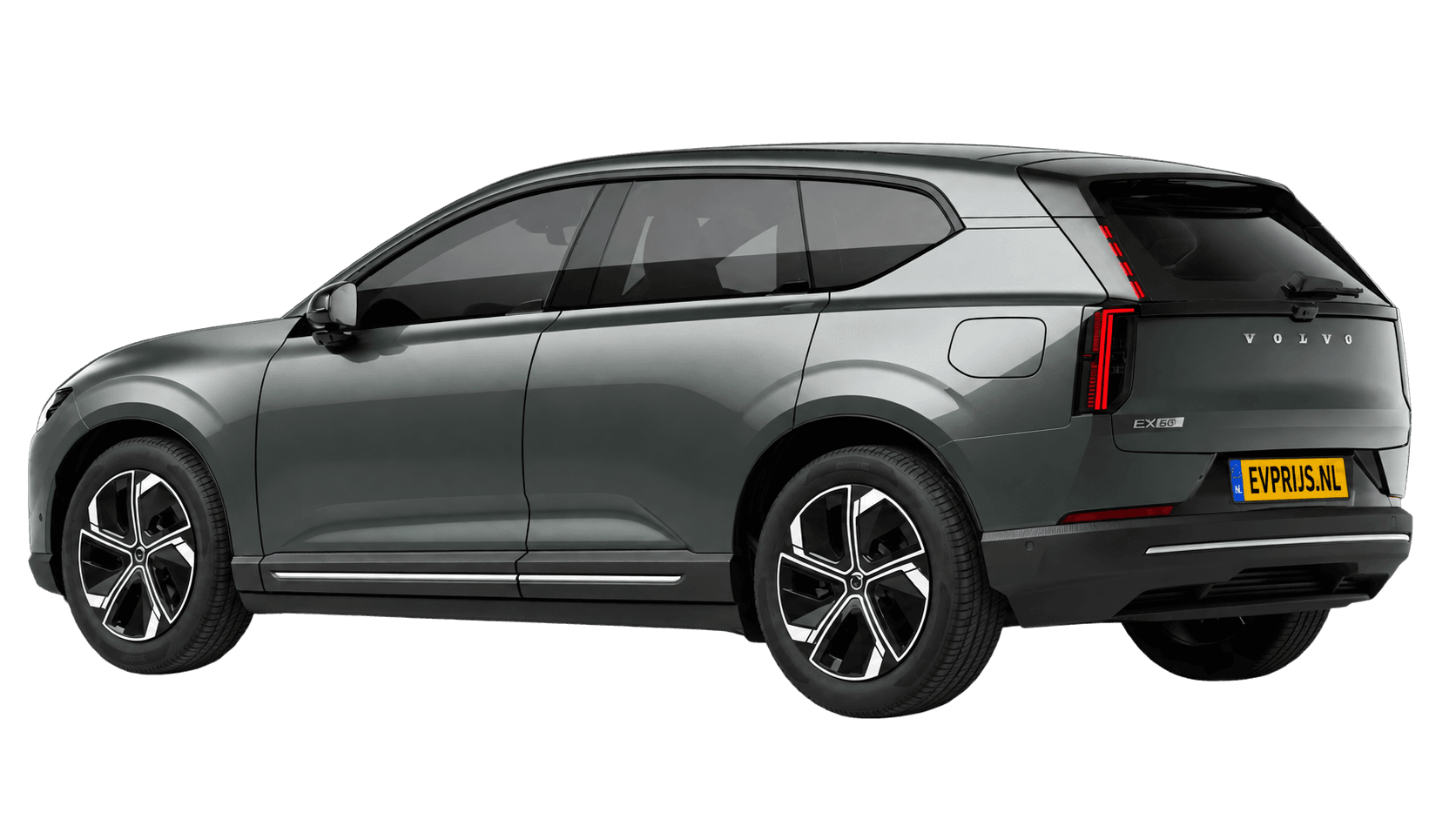 AI-bewerking (Imagegen) van officiële Volvo-configuratorrender: EX60 achter-/zijaanzicht in Forest Lake (Nederlandse configurator, standaardconfiguratie Plus P6); uitvoering en velgen kunnen afwijken, beeld 10