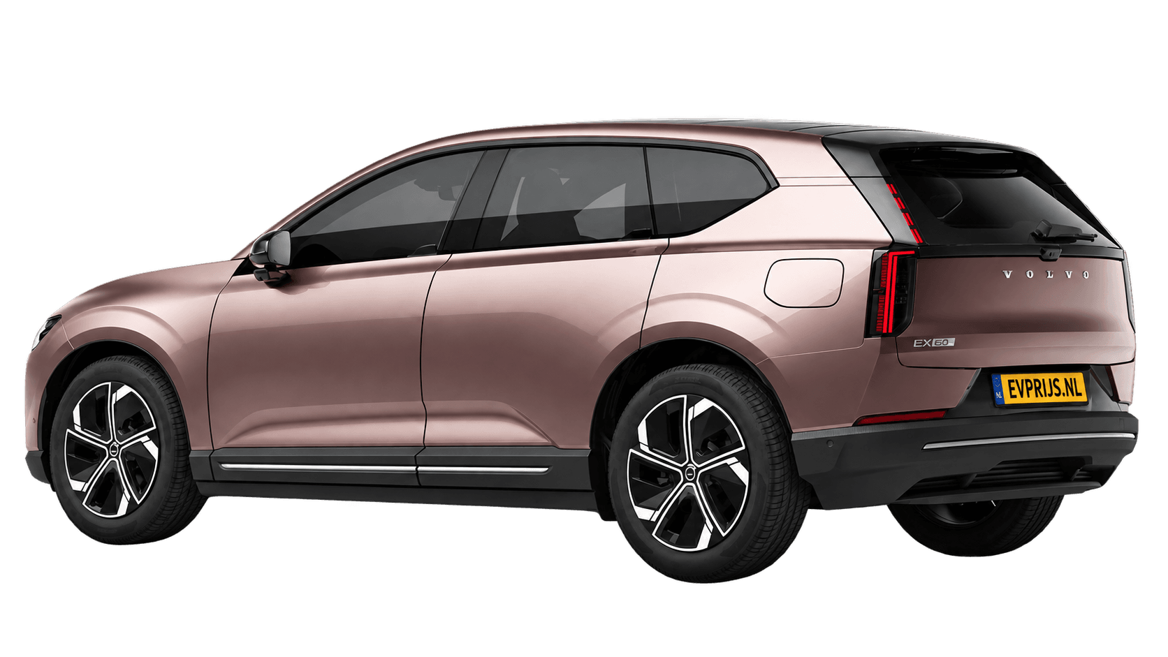 AI-bewerking (Imagegen) van officiële Volvo-configuratorrender: EX60 achter-/zijaanzicht in Heather Bronze (Nederlandse configurator, standaardconfiguratie Plus P6); kleurverzadiging kan afwijken; uitvoering en velgen kunnen afwijken, beeld 12