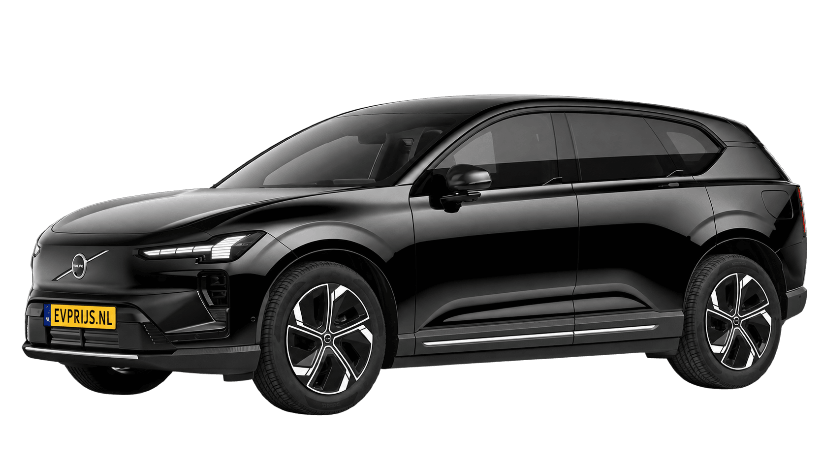 AI-bewerking (Imagegen) van officiële Volvo-configuratorrender: EX60 voor-/zijaanzicht in Onyx Black (Nederlandse configurator, standaardconfiguratie Plus P6); uitvoering en velgen kunnen afwijken, beeld 13