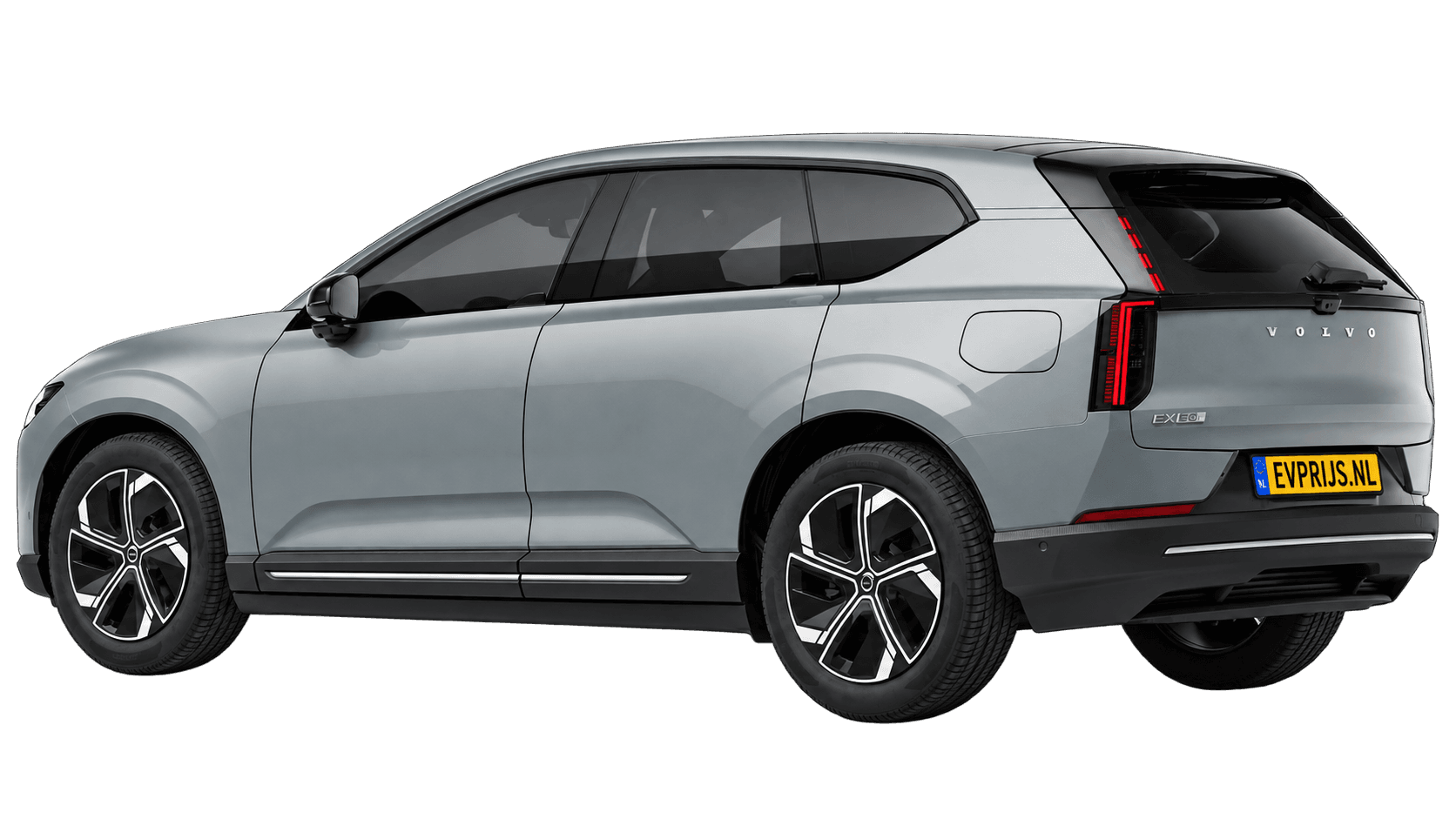 AI-bewerking (Imagegen) van officiële Volvo-configuratorrender: EX60 achter-/zijaanzicht in Vapour Grey (Nederlandse configurator, standaardconfiguratie Plus P6); uitvoering en velgen kunnen afwijken, beeld 18