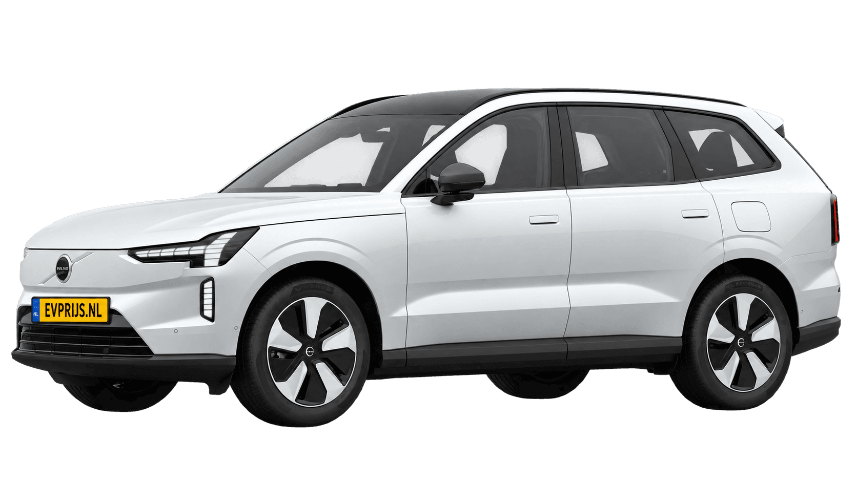 AI-bewerking (Imagegen) van officiële Volvo-configuratorrender: EX90 voor-/zijaanzicht in Crystal White (Nederlandse configurator, standaardconfiguratie Single Motor); uitvoering en velgen kunnen afwijken, beeld 5