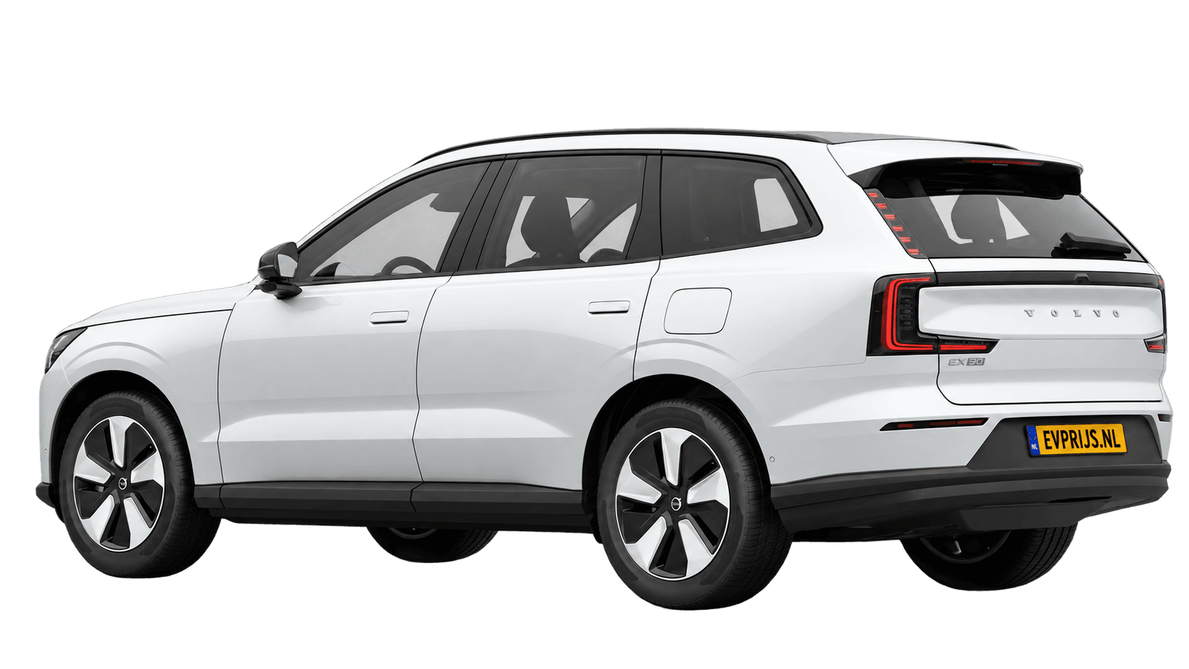 AI-bewerking (Imagegen) van officiële Volvo-configuratorrender: EX90 achter-/zijaanzicht in Crystal White (Nederlandse configurator, standaardconfiguratie Single Motor); uitvoering en velgen kunnen afwijken, beeld 6