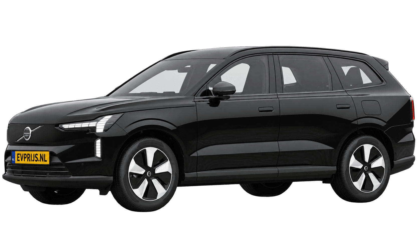 AI-bewerking (Imagegen) van officiële Volvo-configuratorrender: EX90 voor-/zijaanzicht in Onyx Black (Nederlandse configurator, standaardconfiguratie Single Motor); uitvoering en velgen kunnen afwijken, beeld 13