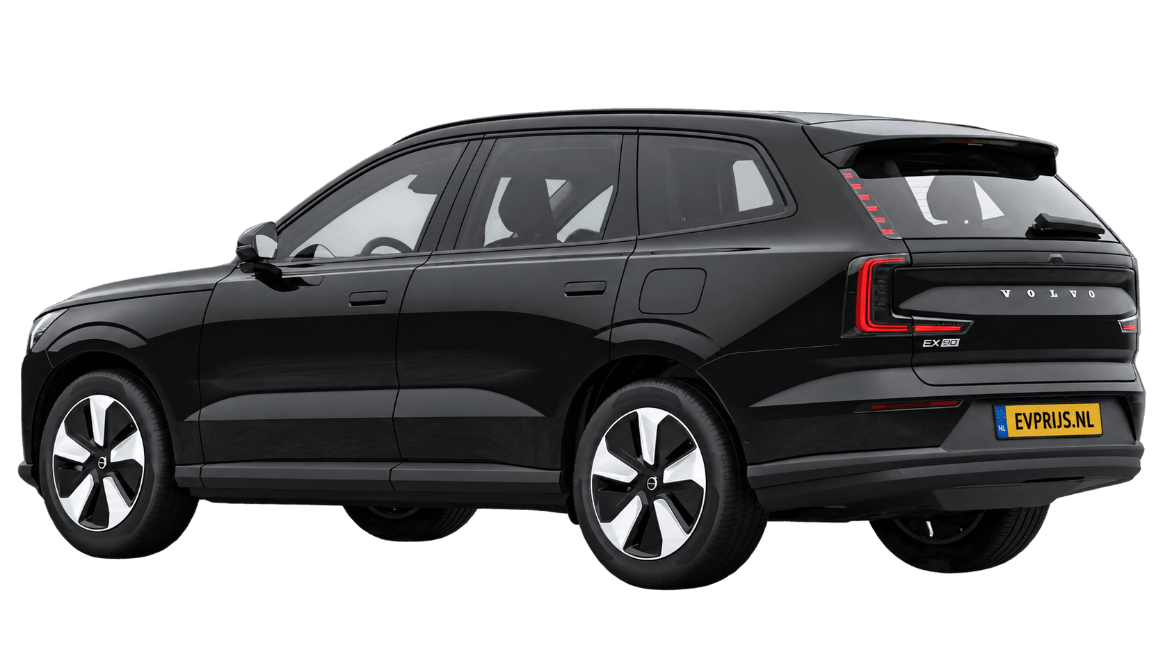 AI-bewerking (Imagegen) van officiële Volvo-configuratorrender: EX90 achter-/zijaanzicht in Onyx Black (Nederlandse configurator, standaardconfiguratie Single Motor); uitvoering en velgen kunnen afwijken, beeld 14