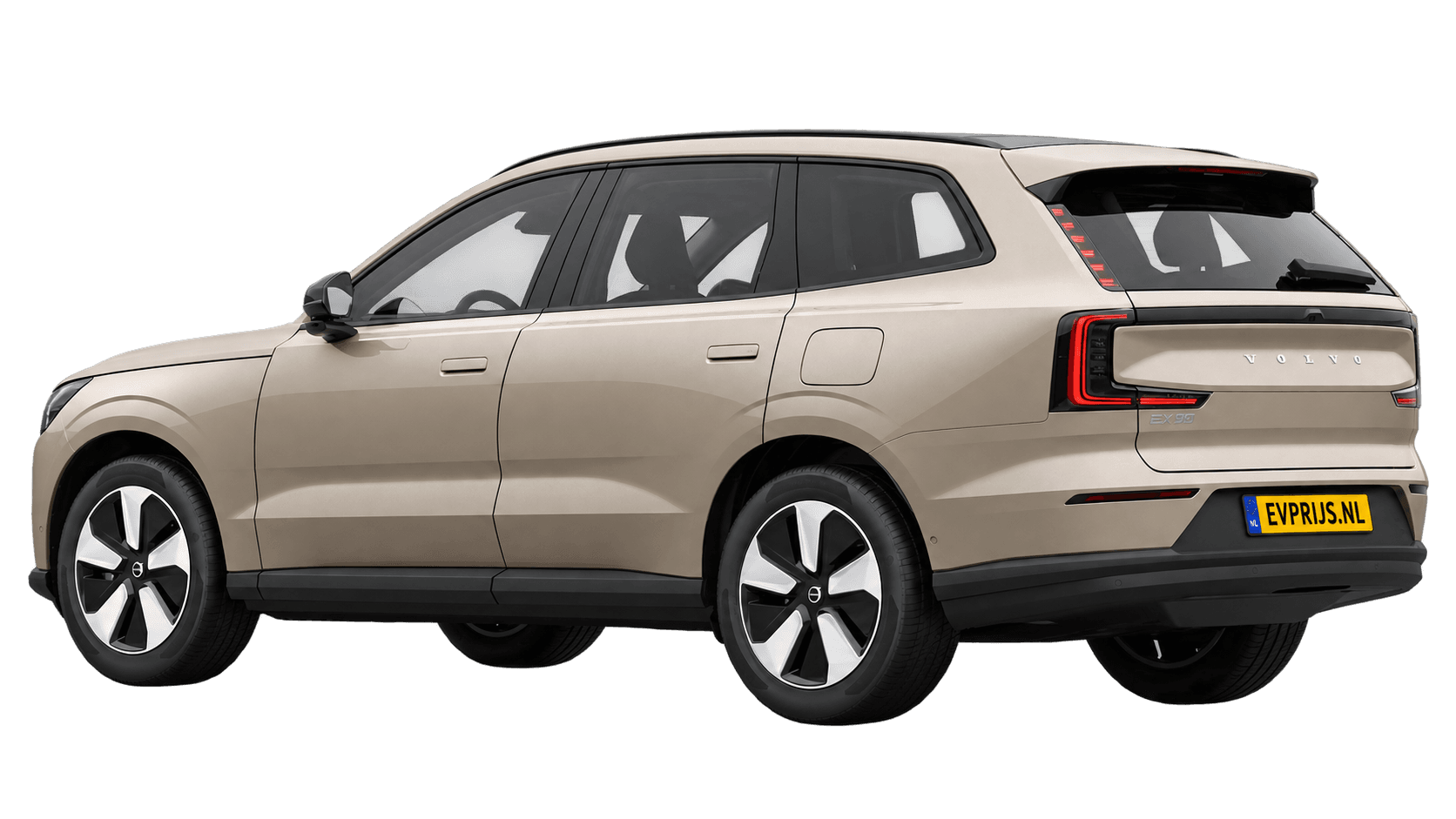 AI-bewerking (Imagegen) van officiële Volvo-configuratorrender: EX90 achter-/zijaanzicht in Sand Dune (Nederlandse configurator, standaardconfiguratie Single Motor); uitvoering en velgen kunnen afwijken, beeld 16