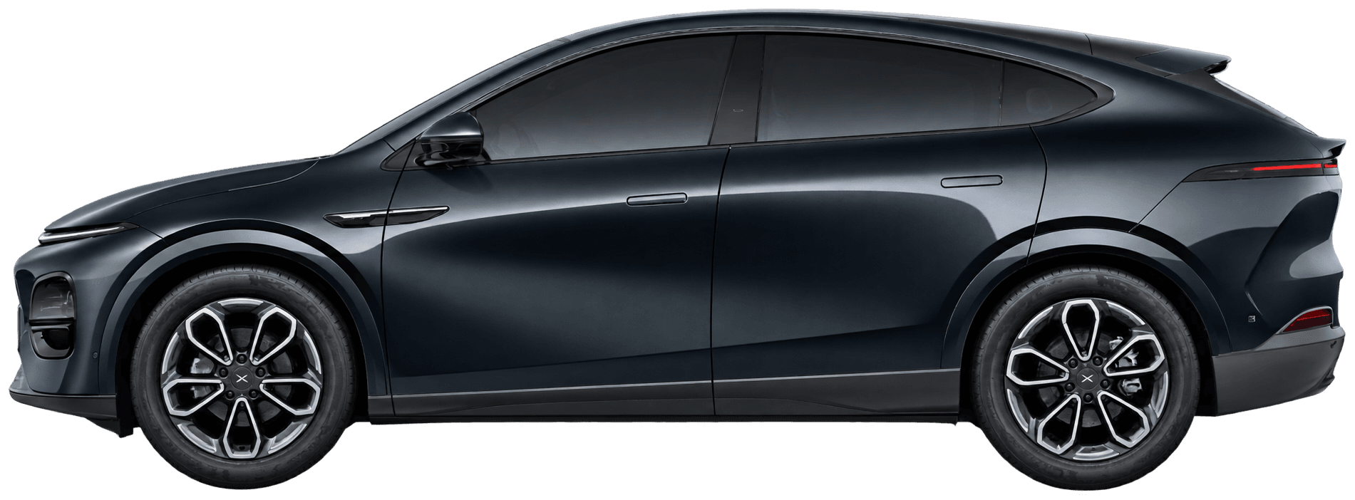 XPENG G6 in Midnight Black · kleurkiezer Nederlandse modelpagina; AI-bewerking (vrijstaand); velgen en uitvoering kunnen afwijken, beeld 4