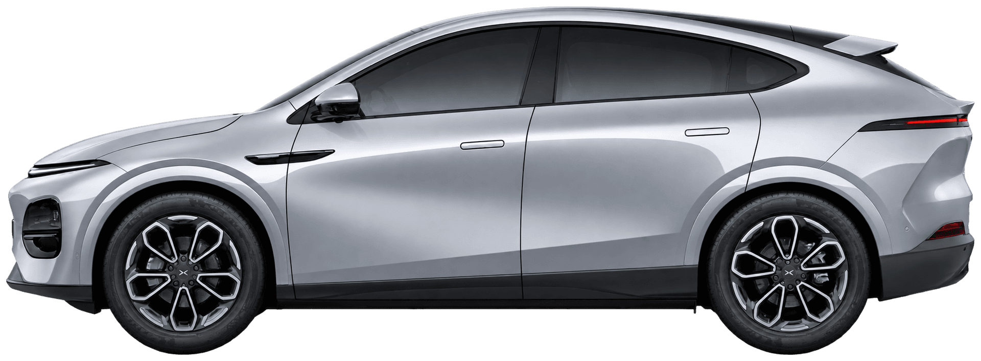 XPENG G6 in Silver Frost · kleurkiezer Nederlandse modelpagina; AI-bewerking (vrijstaand); velgen en uitvoering kunnen afwijken, beeld 6
