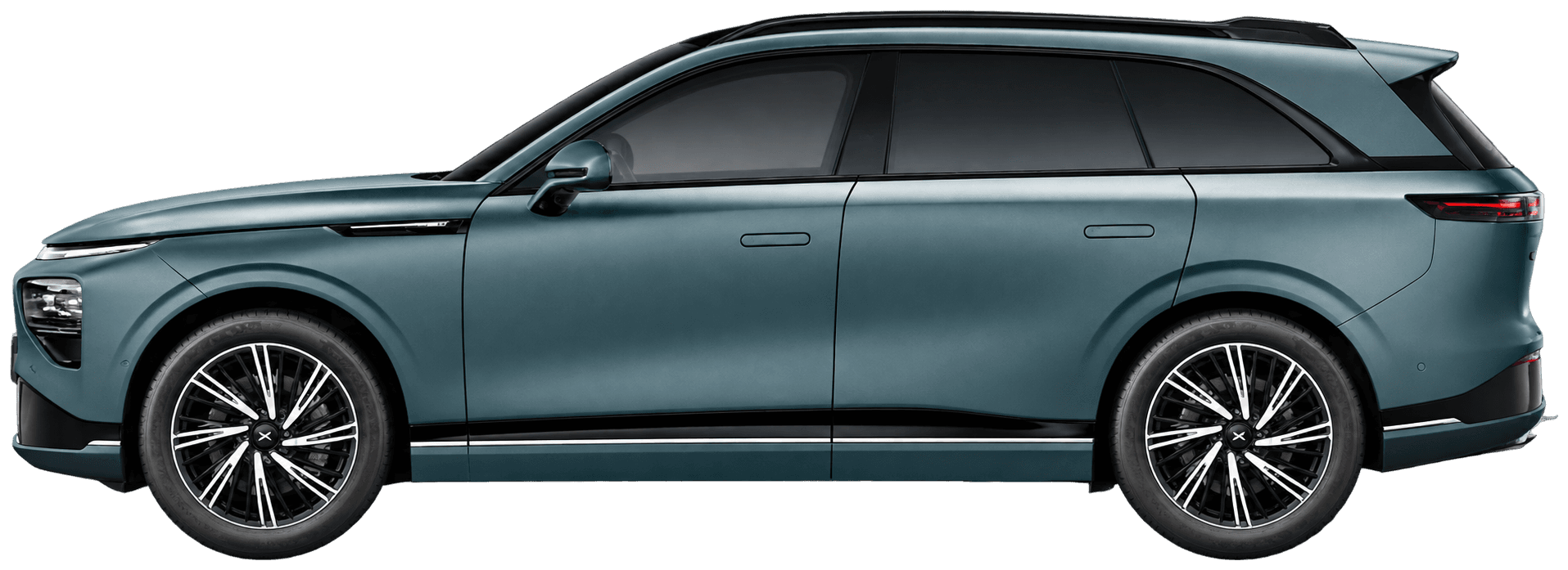 XPENG G9 in Kaitoke Green Matte · kleurkiezer Nederlandse modelpagina; AI-bewerking (vrijstaand; kleurverzadiging kan afwijken); velgen en uitvoering kunnen afwijken, beeld 7