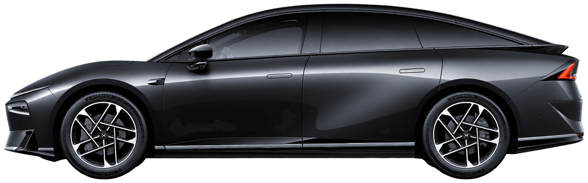 XPENG P7+ in Midnight Black · kleurkiezer Nederlandse modelpagina; AI-bewerking (vrijstaand; kleurverzadiging kan afwijken); velgen en uitvoering kunnen afwijken, beeld 4